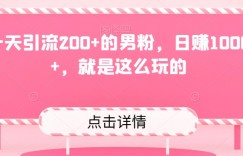 一天引流200+的男粉，日赚1000+，就是这么玩的