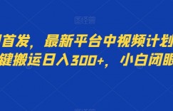 全网首发，最新平台中视频计划，靠一键搬运日入300+，小白闭眼入