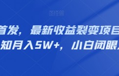 全网首发，最新收益裂变项目，靠认知月入5W+，小白闭眼入