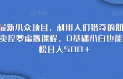 最新小众项目，利用人们猎奇的心理卖控梦虚拟课程，0基础小白也能轻松日入500＋
