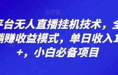 大平台无人直播挂机技术，全自动躺赚收益模式，单日收入100+，小白必备项目