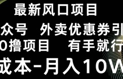 最新风口，0撸项目，抖音外卖公众号，优惠券引流，0成本月入10W+