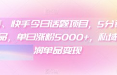 抖音、快手今日话题项目，5分钟一条作品，单日涨粉5000+，私域高利润单品变现