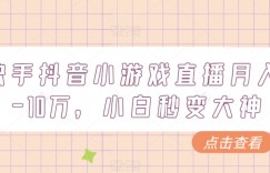 快手抖音小游戏直播月入5-10万，小白秒变大神