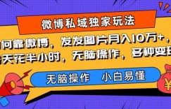 如何靠微博，发发图片月入10万+，‌每天花半小时，无脑操作，多种变现