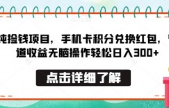 纯捡钱项目，手机卡积分兑换红包，管道收益无脑操作轻松日入300+