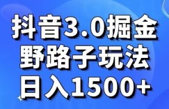 抖音3.0掘金，野路子玩法，实操日入1500+