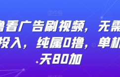 0撸看广告刷视频，无需任何投入，纯属0撸，单机一天80加