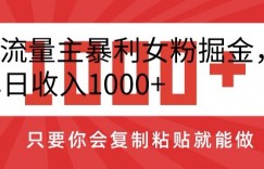 AI流量主暴利女粉掘金，单日收入1000+，只要你会复制粘贴就能做