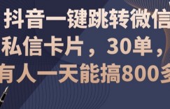 抖音一键跳转微信私信卡片，30单，一天能搞800多