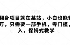 最新翻身项目就在某站，小白也能轻松周入过万，只需要一部手机，零门槛，零投入，保姆式教学