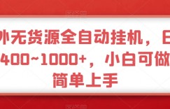 海外无货源全自动挂机，日收益400~1000+，小白可做，简单上手