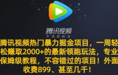 腾讯视频热门暴力掘金项目，一周轻松赚取2000+的最新领跑玩法，专业保姆级教程