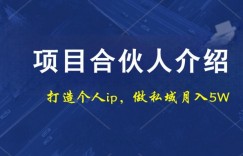 项目合伙人项目，打造个人IP，做私域月入5W，小白勿扰