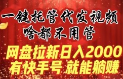 一键托管代发视频，做网盘拉新一单7元，实现躺赚最高单日收益40000+