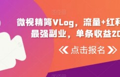 微视精简Vlog，流量+红利的小白最强副业，单条收益200！