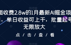 面收费2.8w的1月最新AI掘金项目，单日收益可上千，批量起号无限放大