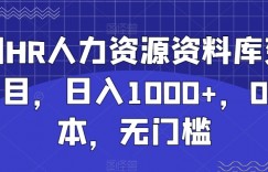 全网HR人力资源资料库变现项目，日入1000+，0成本，无门槛