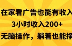 在家看广告也能有收入，3小时收入200+，无脑操作，躺着也能挣