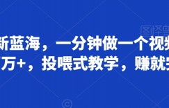 2024新蓝海，一分钟做一个视频，流量百万+，投喂式教学，赚就完了