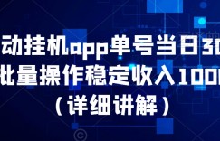 全自动挂机app单号当日30~200+批量操作稳定收入10000+（详细讲解）