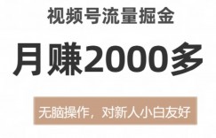 视频号流量掘金，月赚2000多，无脑操作，对新人小白友好