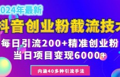 2024年抖音截流创业粉每天200+，当天私域变现6000+