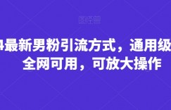 2024最新男粉引流方式，通用级教程，全网可用，可放大操作