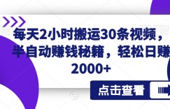 每天2小时搬运30条视频，半自动赚钱秘籍，轻松日赚2000+