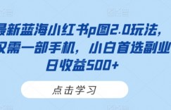 最新蓝海小红书p图2.0玩法，仅需一部手机，小白首选副业日收益500+