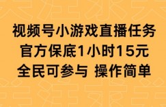 视频号小游戏直播任务，官方保底补贴每小时收益15元，全民可操作