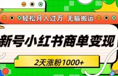 新号小红书商单变现接单到手软轻松月入过万2天涨粉1000+无脑搬运长期稳定