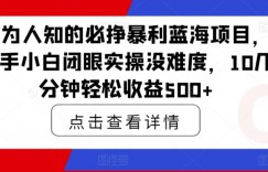 鲜为人知的必挣暴利蓝海项目，新手小白闭眼实操没难度，10几分钟轻松收益500+