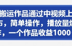 纯搬运作品通过中视频上发布，简单操作，播放量爆炸，一个作品收益1000＋