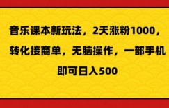 音乐课本新玩法，2天涨粉1000，转化接商单，无脑操作，一部手机即可日入500