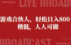 快手游戏合伙人，轻松日入800＋，门楷低，人人可做