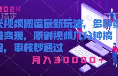 长视频搬运最新玩法，多种渠道变现，原创作品几分钟搞定，审核秒通过