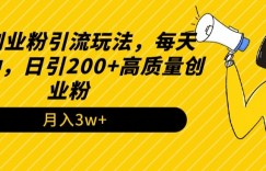 最新创业粉引流玩法，每天15分钟，日引200+高质量创业粉