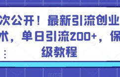 首次公开！最新引流创业粉技术，单日引流200+，保姆级教程