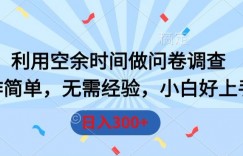 利用空余时间做问卷调查，操作简单，无需经验，小白好上手，日入300+