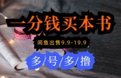每天花1分钱买一本书，闲鱼出售9.9-19.9不等，多账号多撸，新手小白均可操作