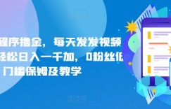 抖音小程序撸金，每天发发视频也能， 轻松日入一千加，0粉丝低门槛保姆及教学