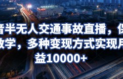 抖音半无人交通事故直播，保姆级教学，多种变现方式实现月收益10000+