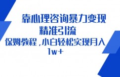 靠心理咨询暴力变现，精准引流，保姆教程，小白轻松实现月入1w+