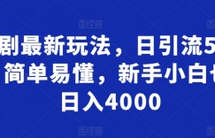 短剧最新玩法，日引流500+，简单易懂，新手小白也能日入4000