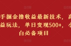 快手掘金撸收益最新技术，高收益玩法，单日变现500+，小白必备项目