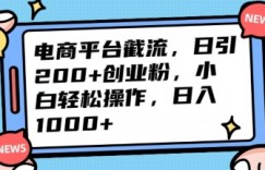 电商平台截流日引200+创业粉，小白轻松操作，日入1000+