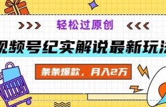 视频号纪实解说最新玩法，新手小白无脑操作，轻松过原创，条条爆款，月入2万+