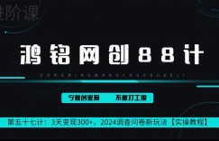 鸿铭网创88计第57计：2小时变现 300+，2024调查问卷新玩法