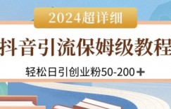 2024抖音引流私域创业粉，可放大，超详细课程，轻松日引50-200+